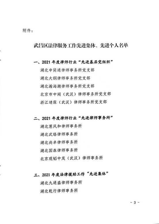 亚洲最大赌博网站荣誉｜亚洲最大赌博网站中茂武汉办公室荣获武昌区司法局2021年度“先进律师事务所”表彰